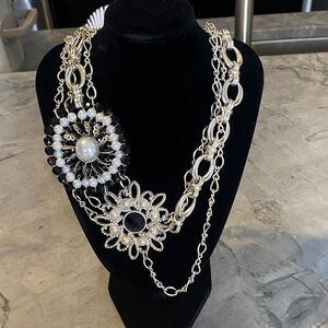 Premier Silver and Black Floral Necklace